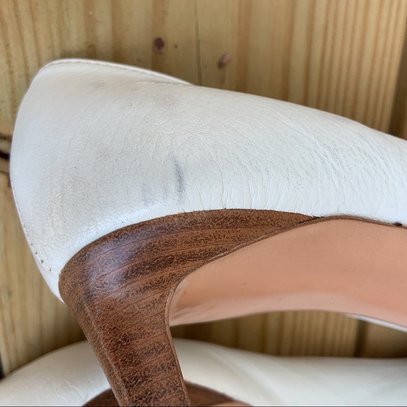 Miu Miu by Prada White Navy Blue Stripe Ribbon Heels Shoes Italy 38.5 Leather - Picture 14 of 14